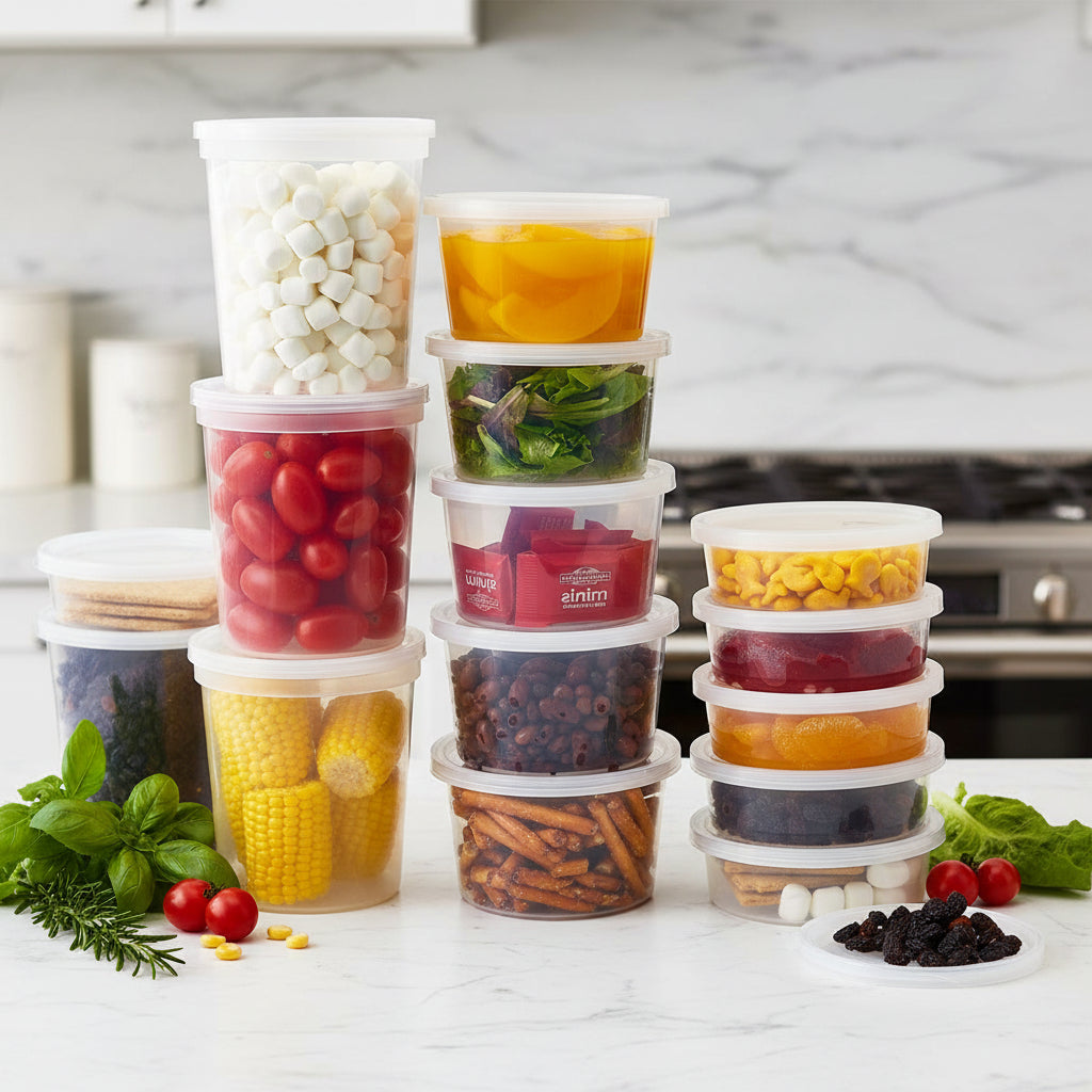 Food Storage Containers with Lids 8Oz, 16Oz, 32Oz Freezer Deli Cups Combo Pack, 44 Sets Bpa-Free Leakproof round Clear Takeout Container Meal Prep Microwavable, Airtight Lids (Mixed Sizes)