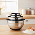 Mixing Bowls with Airtight Lids，6 Piece Stainless Steel Metal Nesting Storage Bowls, Non-Slip Bottoms Size 7, 3.5, 2.5, 2.0,1.5, 1QT, Great for Mixing & Serving(Black)