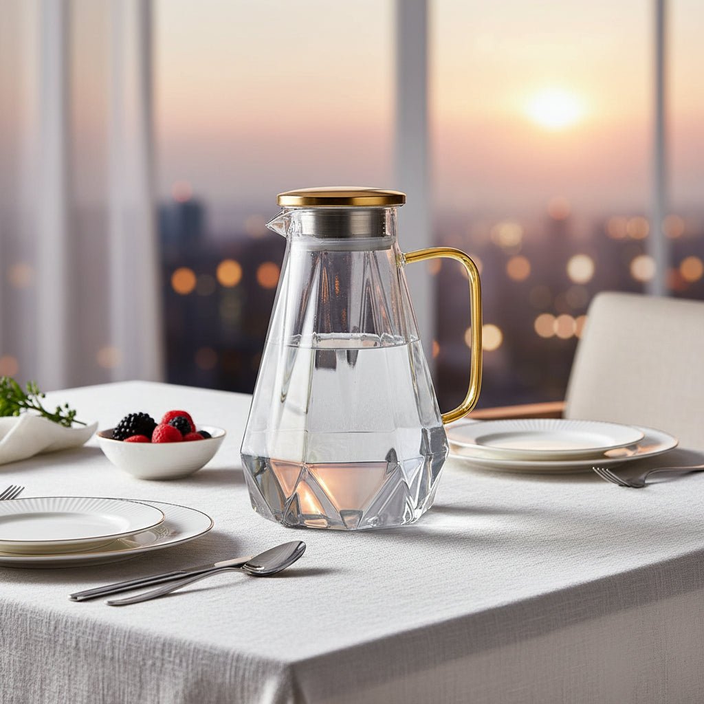 Black Diamond Glass Pitcher with Lid [68 Oz], Elegant Design Water Pitcher with Handle, Decoration for Room, High Durability Water Glass Carafe for Ice Tea Maker, Beverage, Hot/Cold Coffee