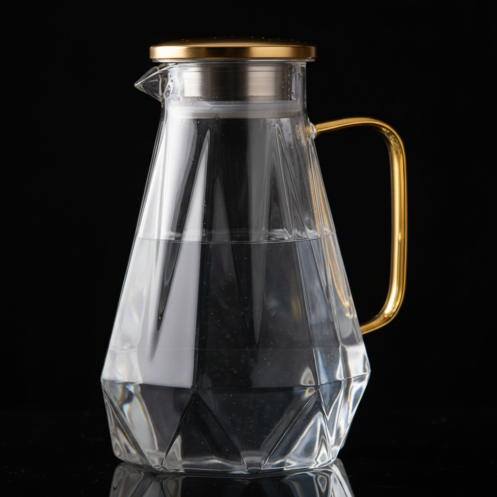 Black Diamond Glass Pitcher with Lid [68 Oz], Elegant Design Water Pitcher with Handle, Room Decoration, High Durability Water Glass Carafe for Iced Tea Maker, Beverages, Hot/Cold Coffee