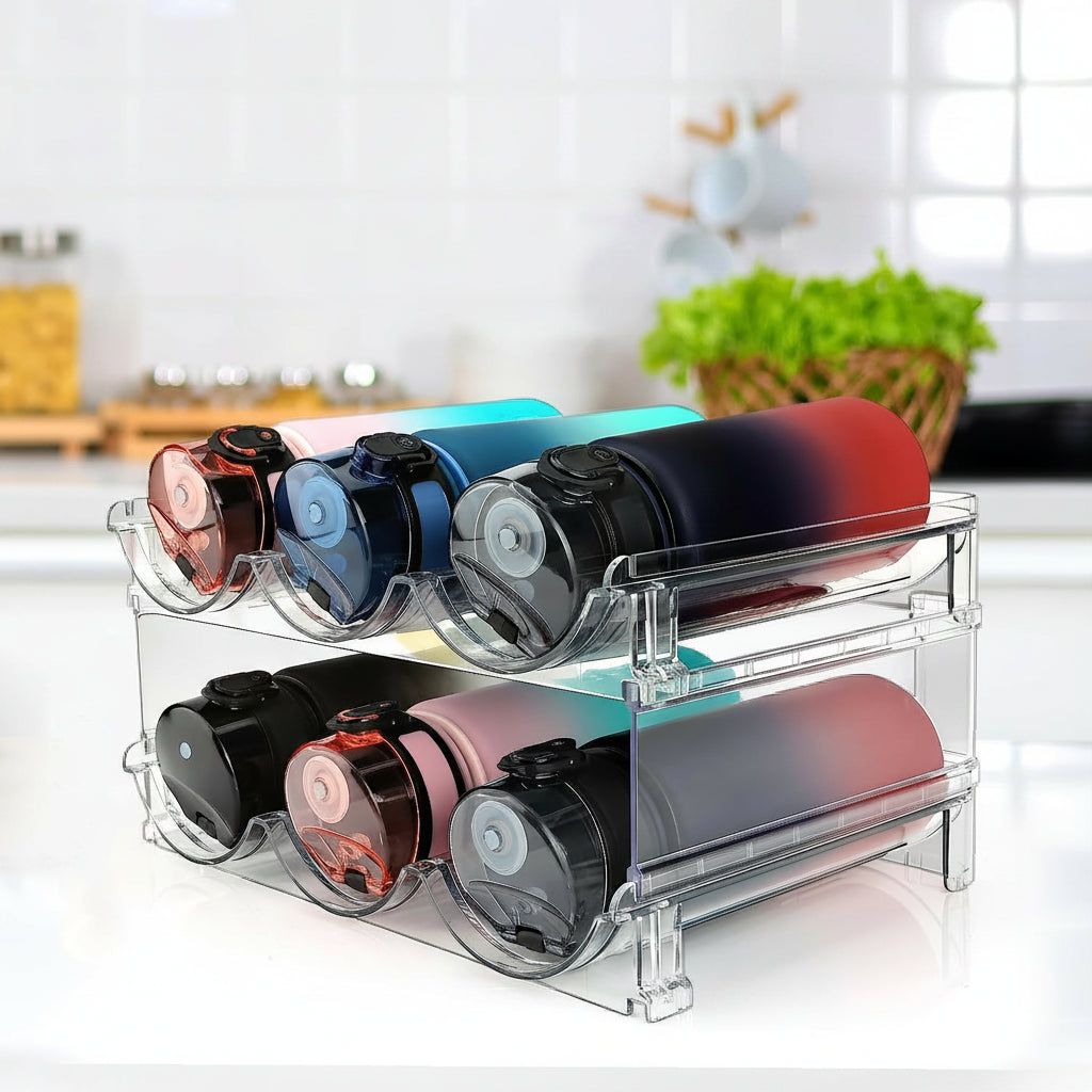 Water Bottle Organizer for Cabinet, Water Bottle Storage Organizer, 2 Packs Water Bottle Storage Rack, Water Bottle Holder for Cabinet, Stackable Water Bottle Storage Rack | 2 Packs Tumbler Organizer, Water Bottle Holder for Cabiner, Fridge, Kitchen, Desktop, Pantry