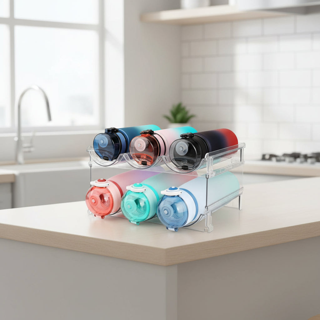 Water Bottle Organizer for Cabinet, Water Bottle Storage Organizer, 2 Packs Water Bottle Storage Rack, Water Bottle Holder for Cabinet, Stackable Water Bottle Storage Rack | 2 Packs Tumbler Organizer, Water Bottle Holder for Cabiner, Fridge, Kitchen, Desktop, Pantry
