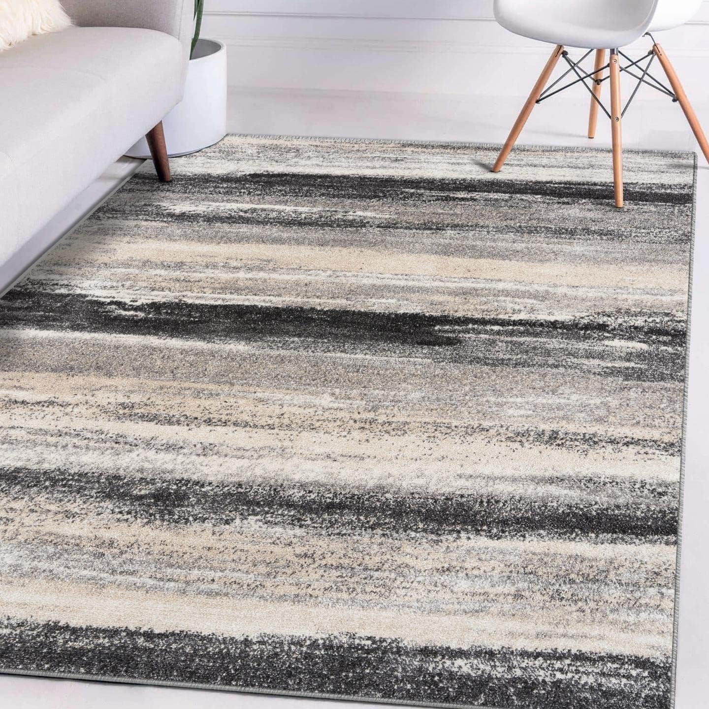 Modern Abstract Area Rug Gray 5X7 | Stain-Resistant, Cozy