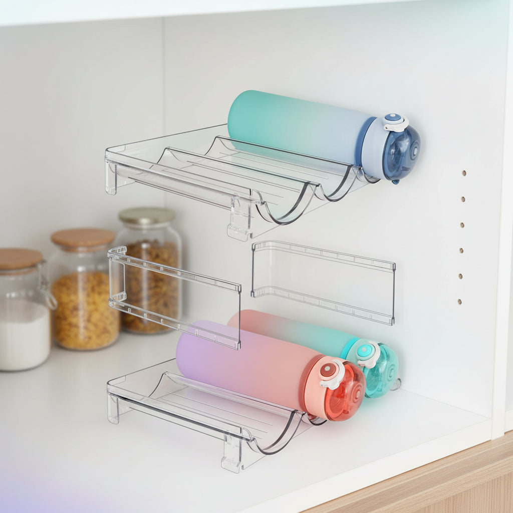 Water Bottle Organizer for Cabinet, Water Bottle Storage Organizer, 2 Packs Water Bottle Storage Rack, Water Bottle Holder for Cabinet, Stackable Water Bottle Storage Rack | 2 Packs Tumbler Organizer, Water Bottle Holder for Cabiner, Fridge, Kitchen, Desktop, Pantry