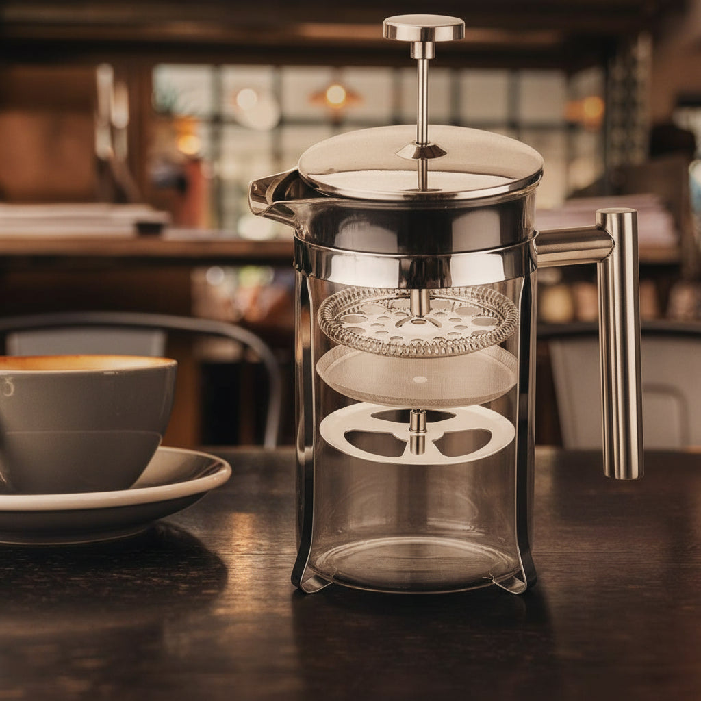 French Press Coffee Maker, 304 Grade Stainless Steel Insulated Coffee Press with 2 Extra Screens, 34Oz (1 Litre), Silver