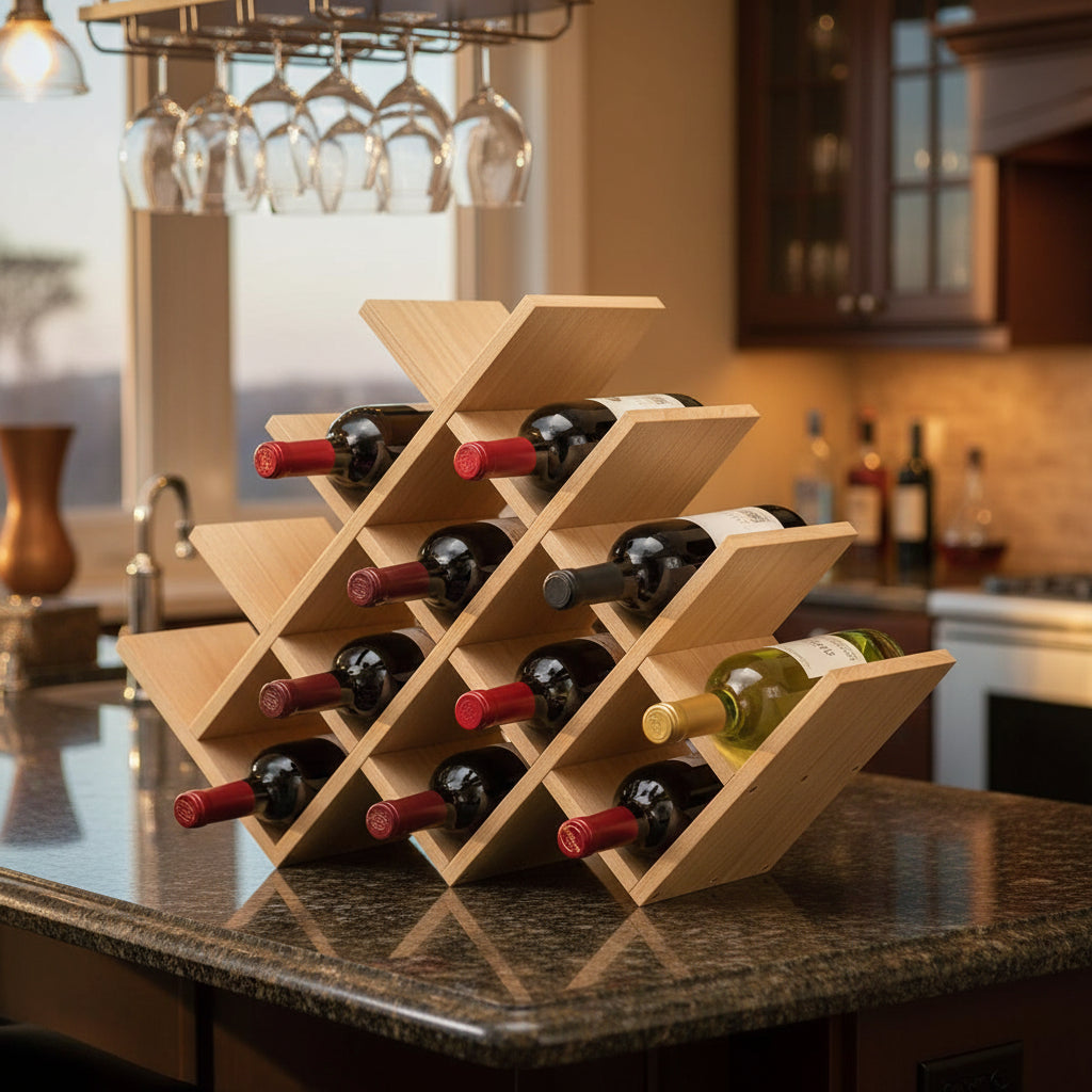 Wood Wine Rack, 13-Bottle 4-Tier Countertop Holder, Natural, 4-NA | 22.28 X 5.9 X 13.9 In, Freestanding Wooden Rack Stores 13 Wine Bottles for Counters, Cabinets, Pantry Shelves, and Home Bars